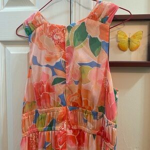 Maggy London Peach Sundress with Floral Trim
